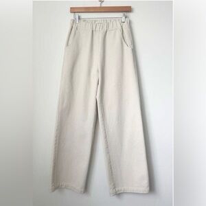 High-Rise Wide-Leg Cream Pants with Elastic Waist